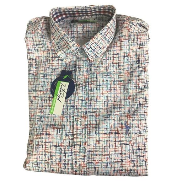 Tailorbyrd Performance Red & Blue Hash Mark Print Ling Sleeve Flip Cuff Shirt - Picture 9 of 9